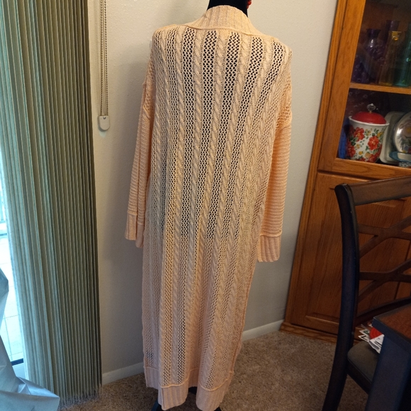 POL Boho Longline Open Cardigan Sweater Distressed Maxi Duster - Picture 3 of 9